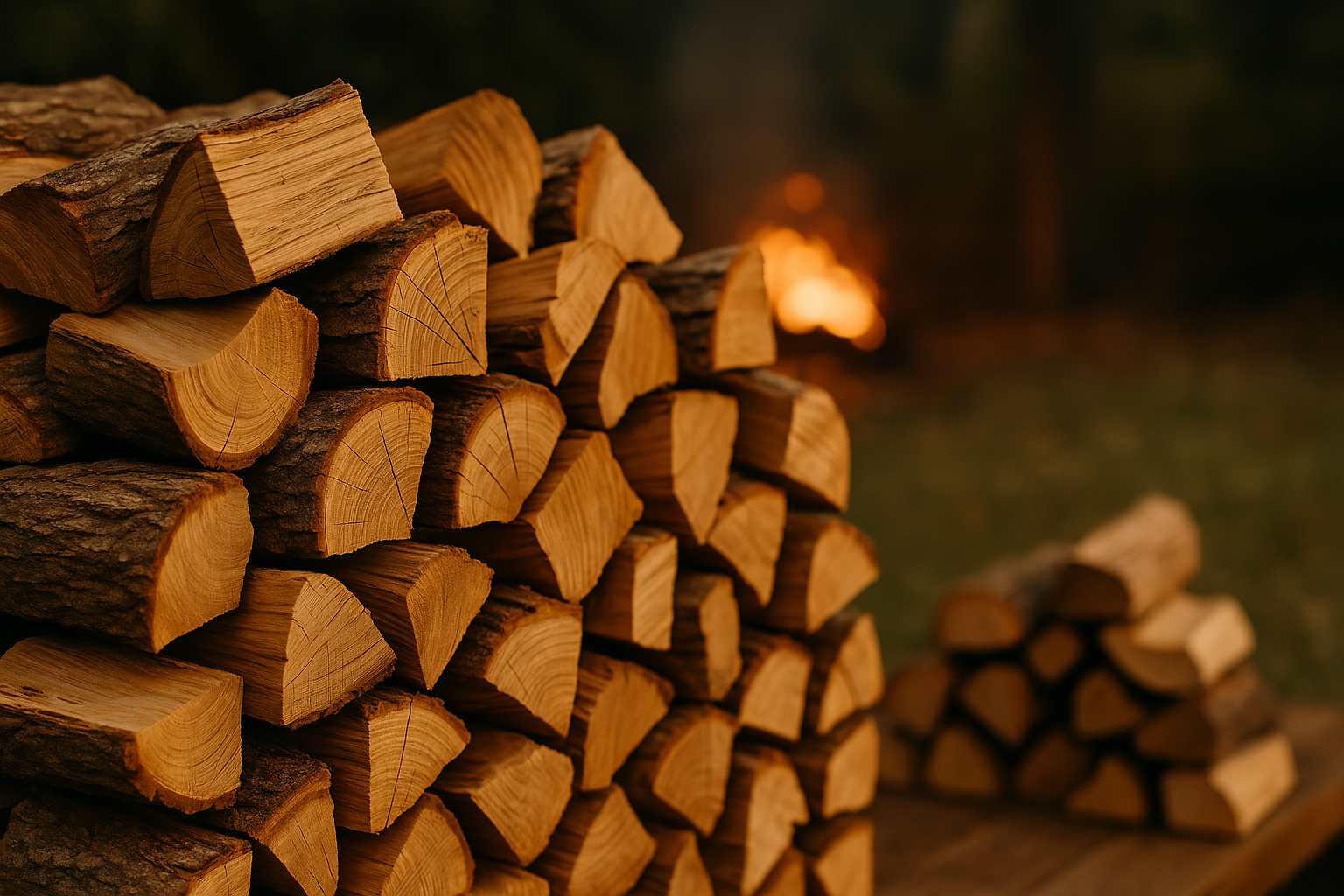 Premium stacked hardwood logs for BBQ and heating